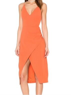 C/MEO Collective Orange V‑Neck Midi Dress sz M #D1